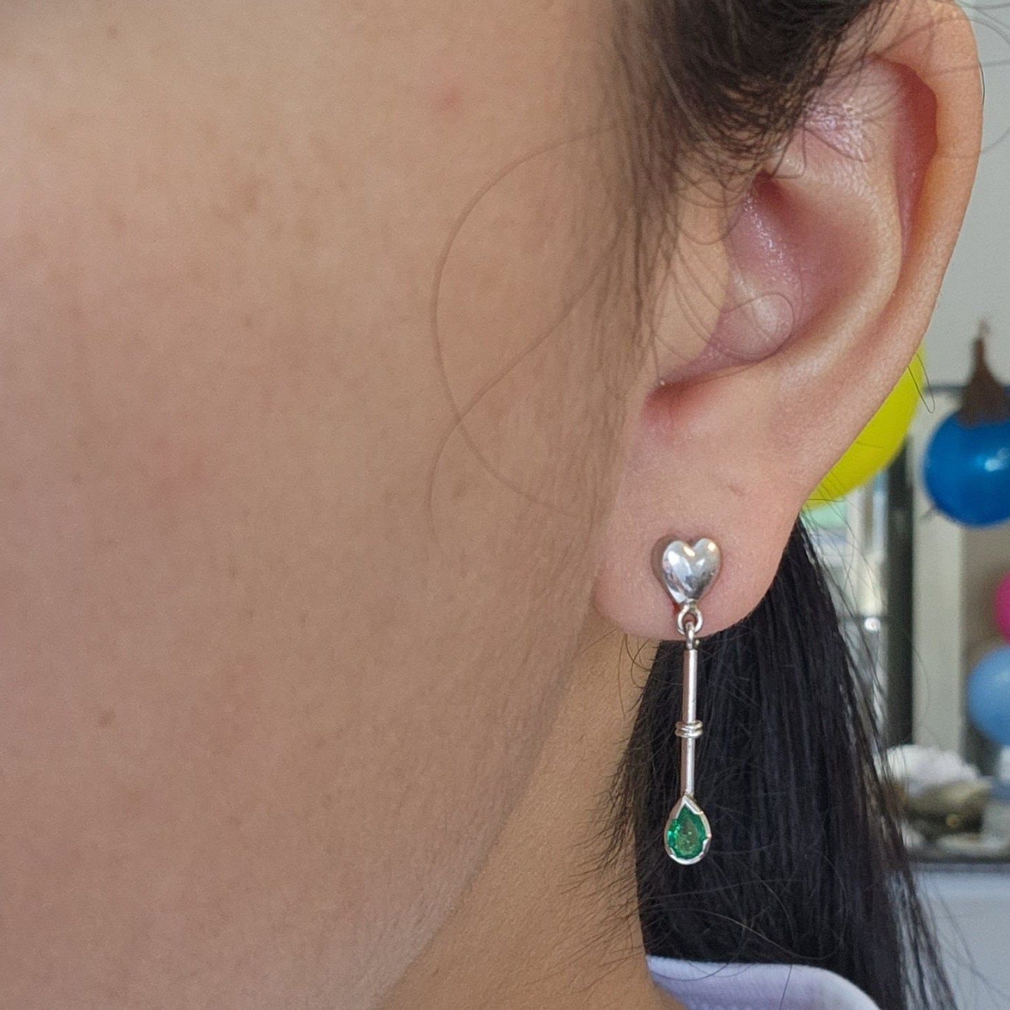 Colombian Emerald earrings 18 kt white gold, vivid green natural emerald, emerald crystal, may birthstone,handmade, colombian jewelry green