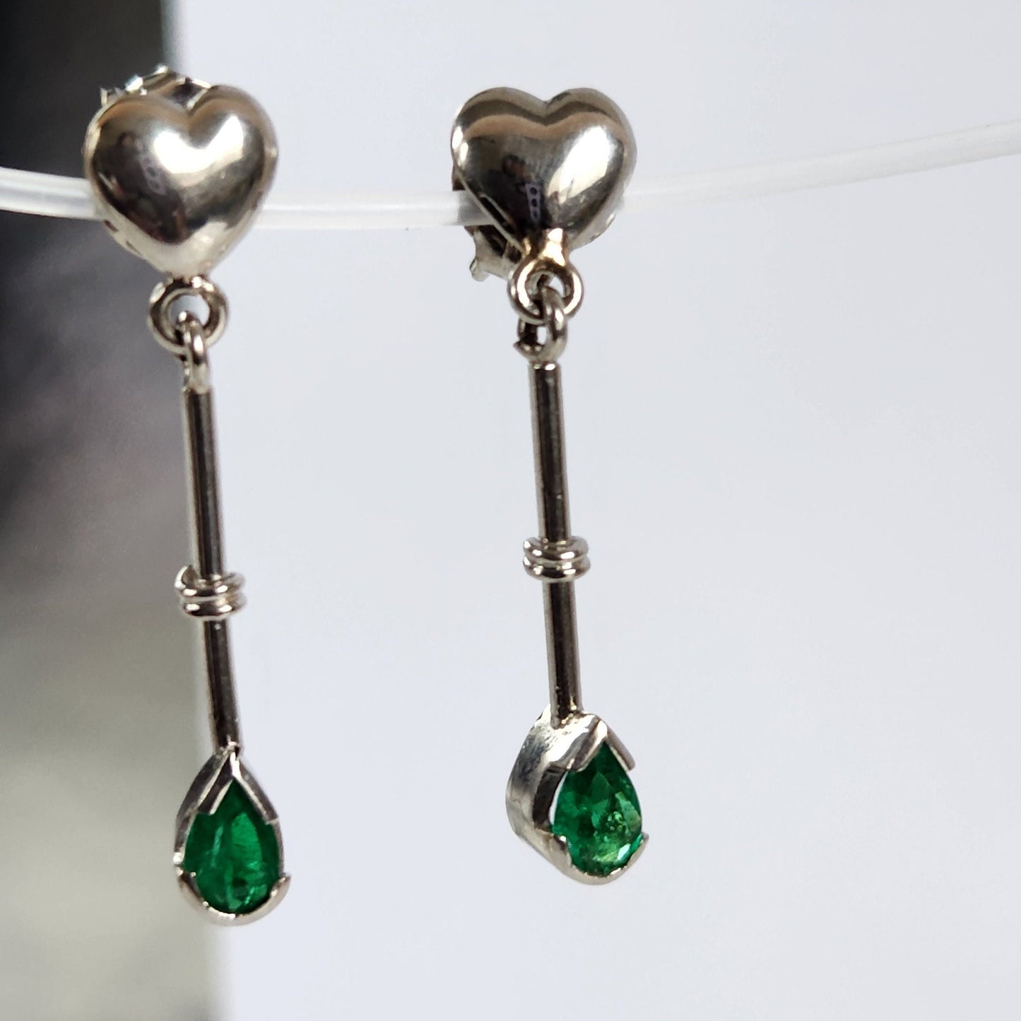 Colombian Emerald earrings 18 kt white gold, vivid green natural emerald, emerald crystal, may birthstone,handmade, colombian jewelry green