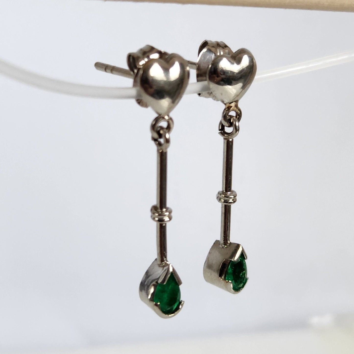 Colombian Emerald earrings 18 kt white gold, vivid green natural emerald, emerald crystal, may birthstone,handmade, colombian jewelry green