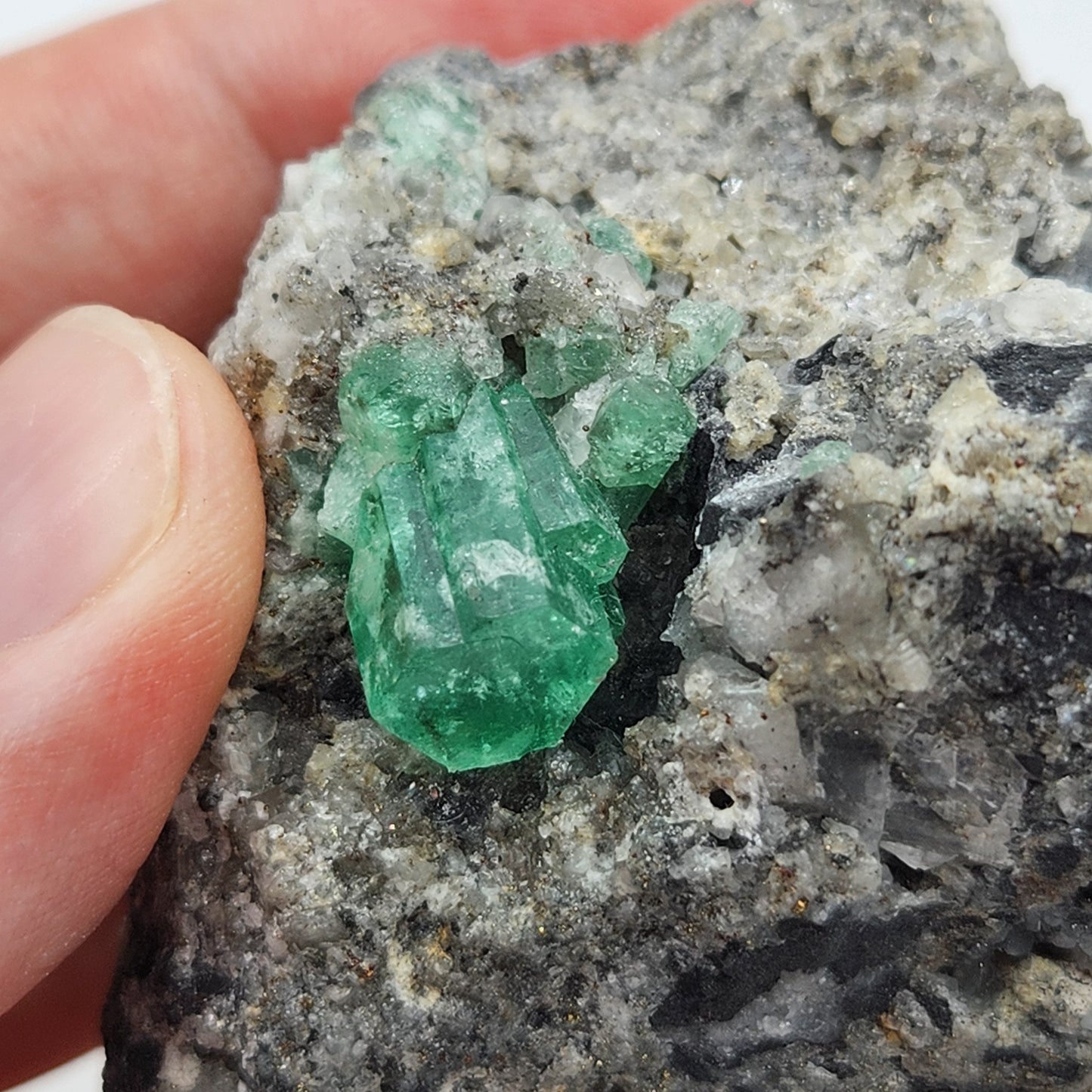 Especimen Esmeraldas Colombianas, Muzo, Cuarzo, Macla, Pirita, Natural, Ganga Esmeralda, Cristales Esmeralda, Colombia