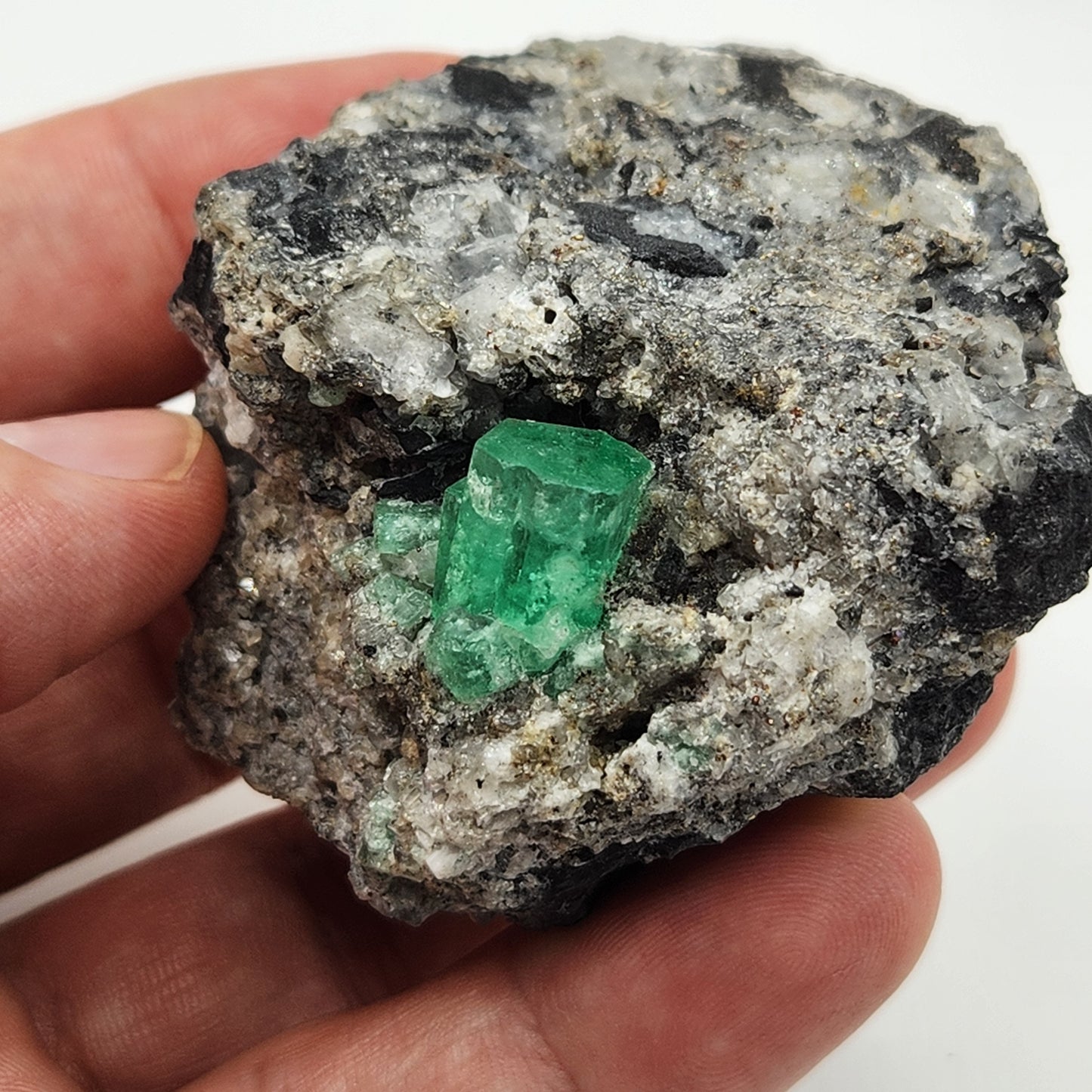 Especimen Esmeraldas Colombianas, Muzo, Cuarzo, Macla, Pirita, Natural, Ganga Esmeralda, Cristales Esmeralda, Colombia