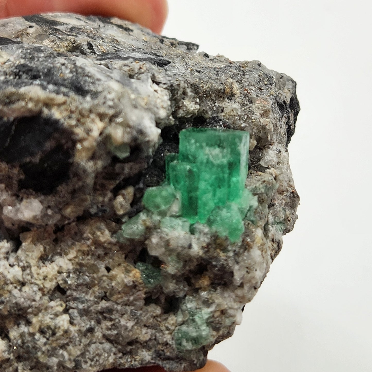 Especimen Esmeraldas Colombianas, Muzo, Cuarzo, Macla, Pirita, Natural, Ganga Esmeralda, Cristales Esmeralda, Colombia