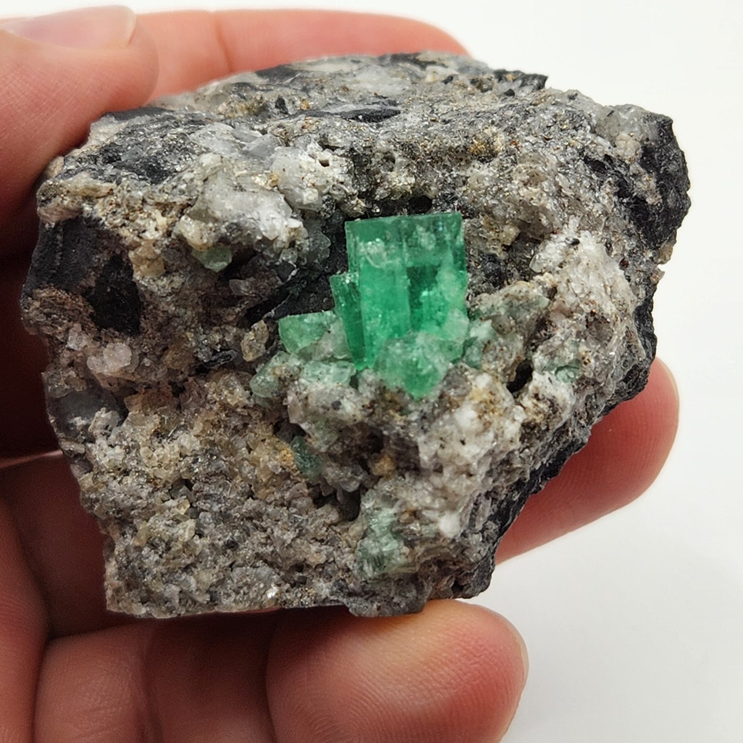 Especimen Esmeraldas Colombianas, Muzo, Cuarzo, Macla, Pirita, Natural, Ganga Esmeralda, Cristales Esmeralda, Colombia