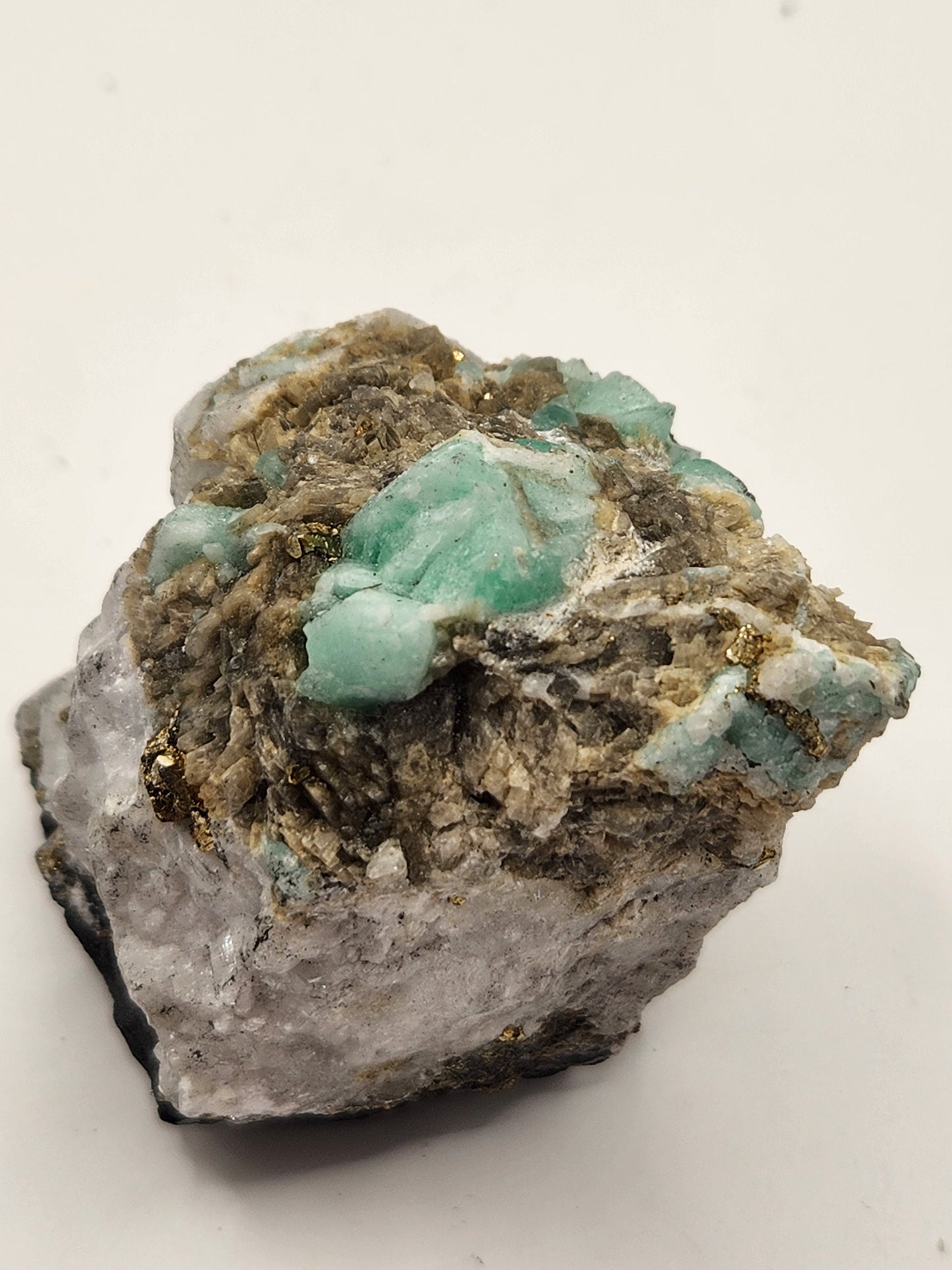 Especimen Esmeraldas Colombianas, Muzo, Cuarzo, Macla, Pirita, Natural, Ganga Esmeralda, Cristales Esmeralda, Colombia