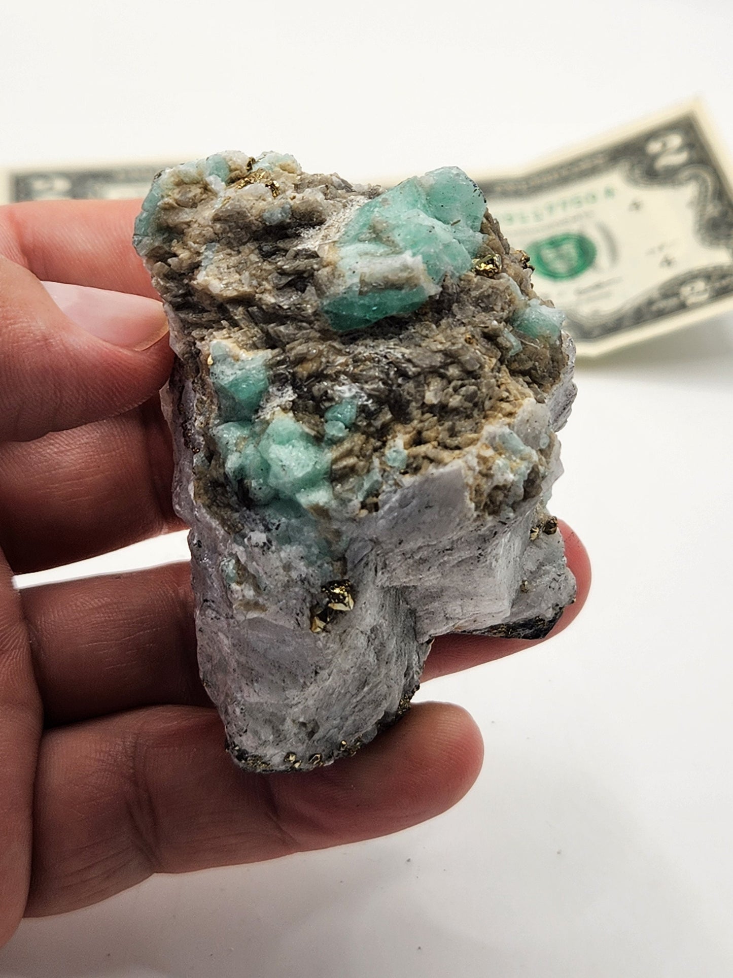 Especimen Esmeraldas Colombianas, Muzo, Cuarzo, Macla, Pirita, Natural, Ganga Esmeralda, Cristales Esmeralda, Colombia