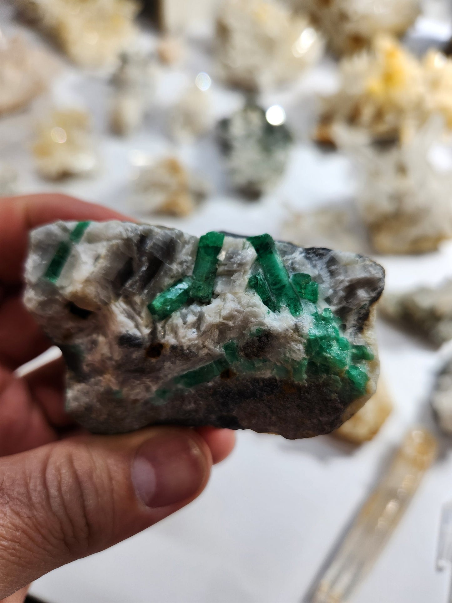 Especimen Esmeraldas Colombianas, Muzo, Cuarzo, Macla, Pirita, Natural, Ganga Esmeralda, Cristales Esmeralda, Colombia