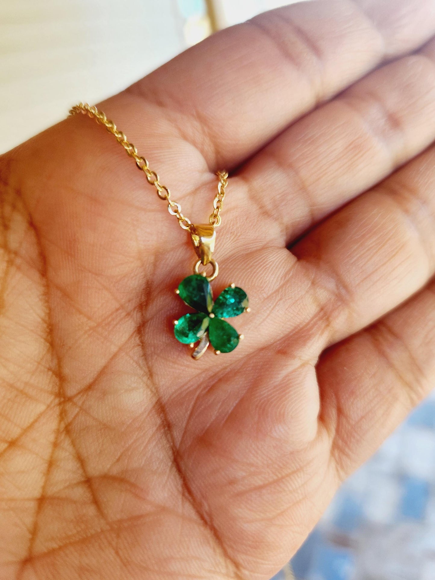 Handcrafted 18k Yellow Gold Clover Pendant Natural Colombian Emeralds, maybirthstone, perfect gift, handmade jewelry * Lucky Charm Jewelry*