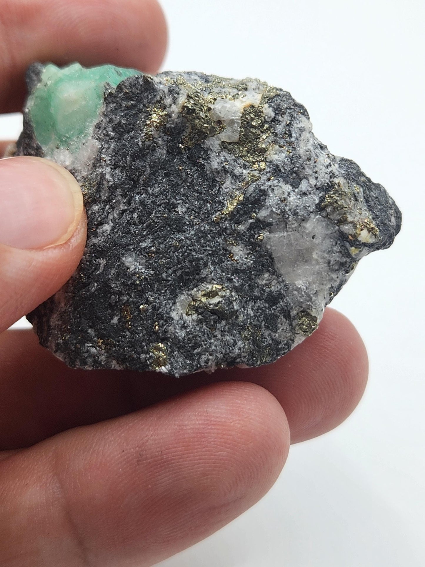 Especimen Esmeralda Colombiano, Muzo, Cuarzo, Macla, Calcita, Pirita, Natural, Ganga Esmeralda, Cristal Esmeralda, Colombia