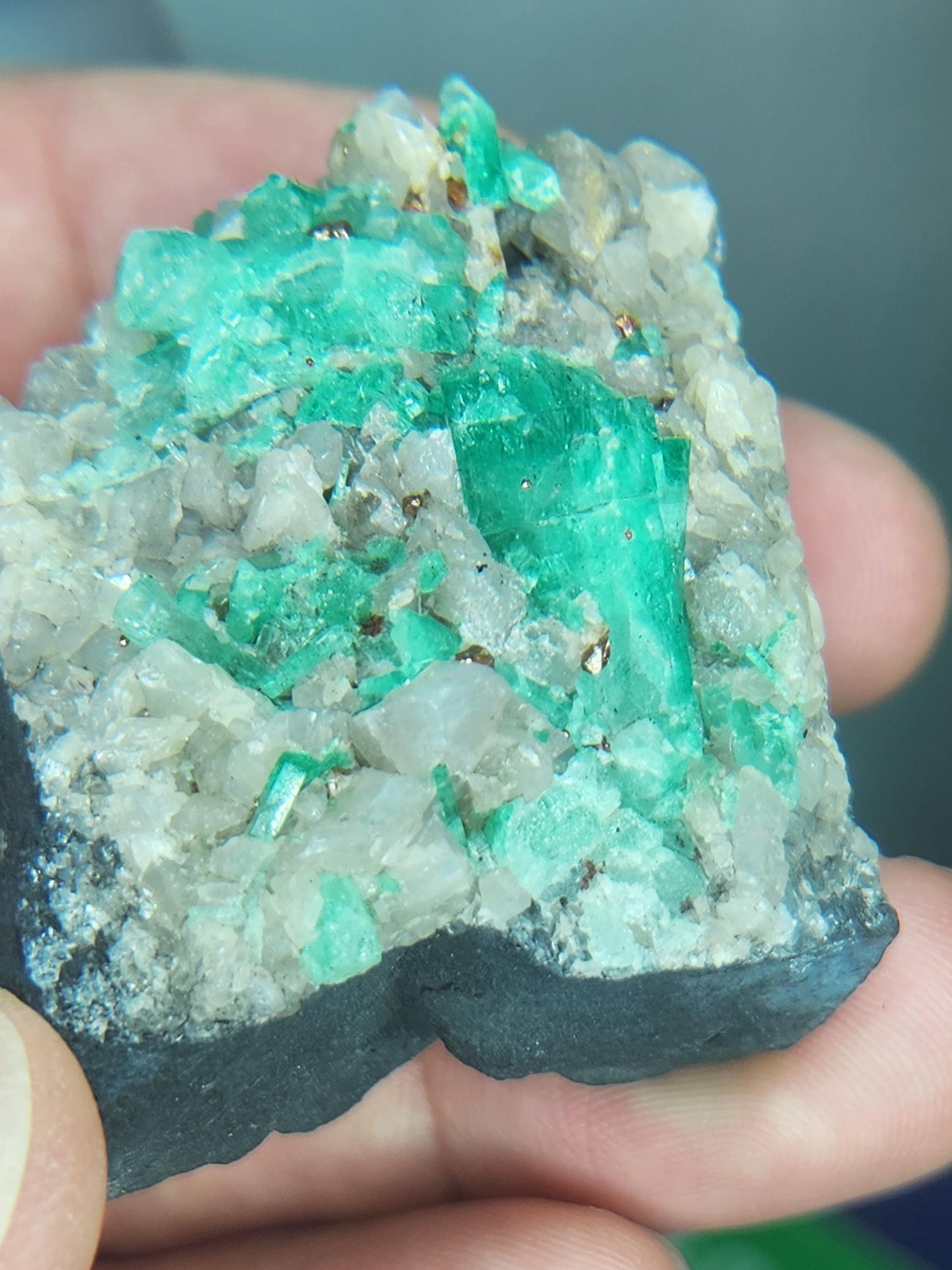 Especimen Esmeraldas Colombianas, Muzo, Cuarzo, Macla, Pirita, Natural, Ganga Esmeralda, Cristales Esmeralda, Colombia
