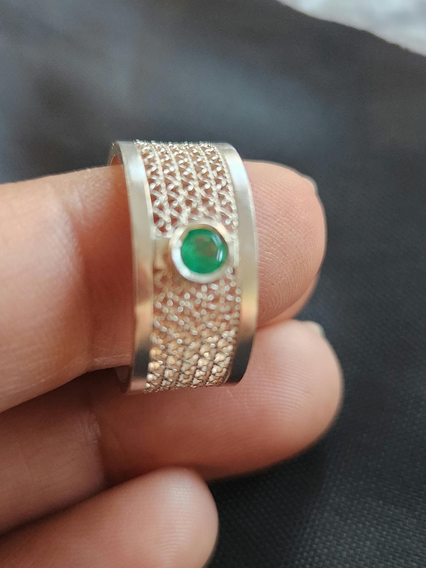 Emerald ring and silver, may birthstone, Colombian Emerald, filigree Colombian jewelry, handmade jewelry, gift for she, silver ring.