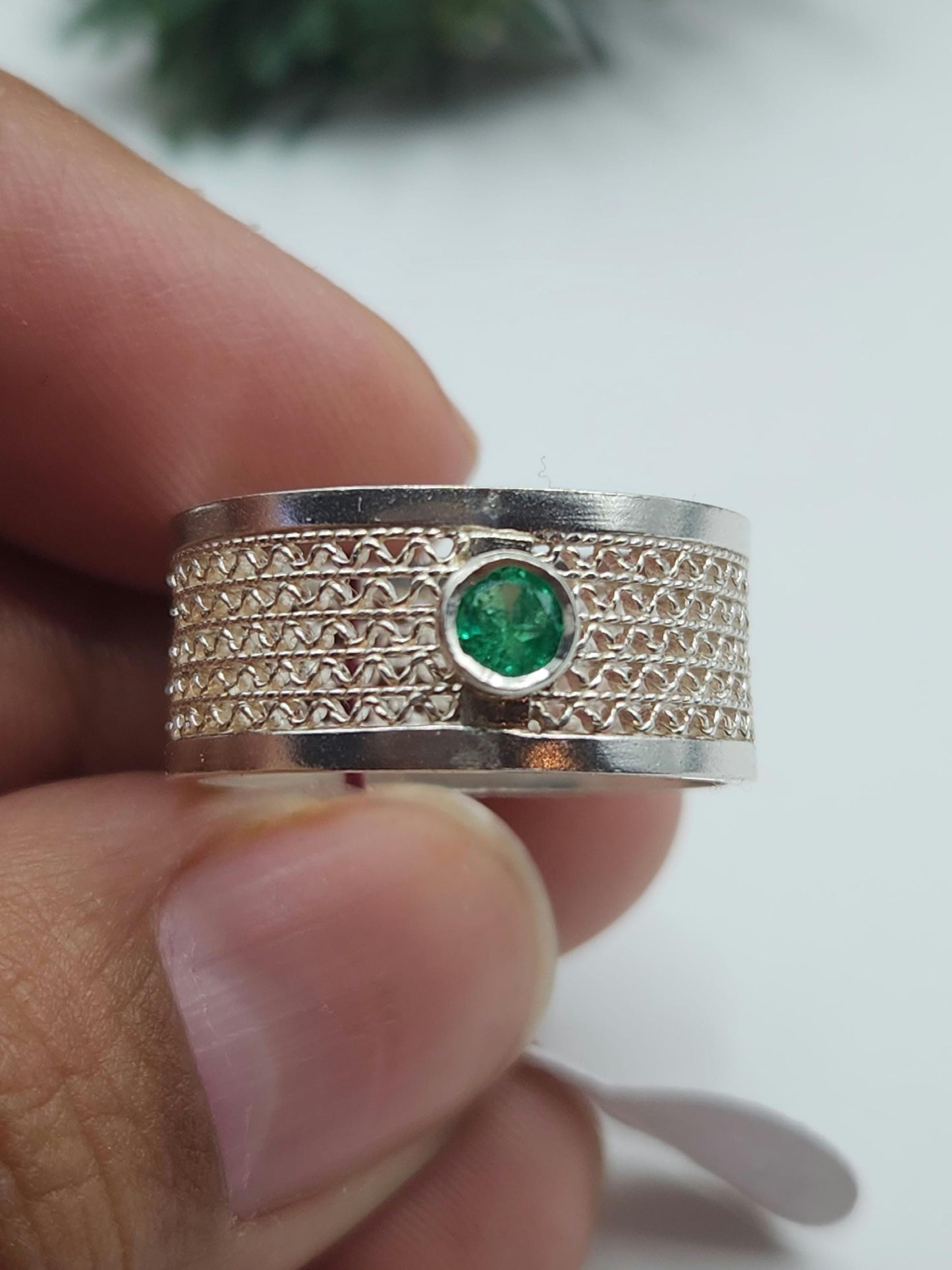 Emerald ring and silver, may birthstone, Colombian Emerald, filigree Colombian jewelry, handmade jewelry, gift for she, silver ring.