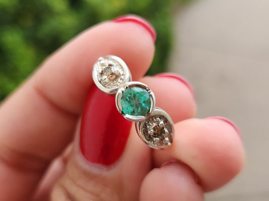 Emerald ring and diamond,silver ring may birthstone, Colombian Emerald, Colombian jewelry, handmade jewelry, gift for she, silver ring