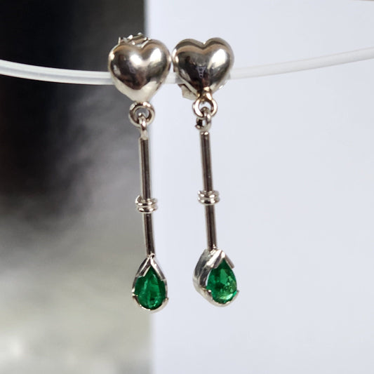 Colombian Emerald earrings 18 kt white gold, vivid green natural emerald, emerald crystal, may birthstone,handmade, colombian jewelry green