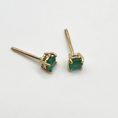 Safety earrings 18 kt yellow gold, colombian emerald, vivid green, emerald crystal, may birthstone,handmade, colombian jewelry green