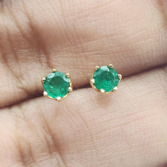Emerald earrings 18 kt yellow gold, .60 ct colombian emerald, muzo stone, emerald crystal, may birthstone,handmade, colombian jewelry green