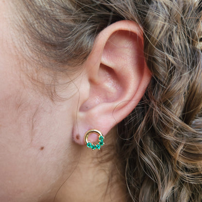 Colombian Emerald earrings 18 kt yellow gold, vivid green natural emerald, emerald crystal, may birthstone,handmade, colombian jewelry green