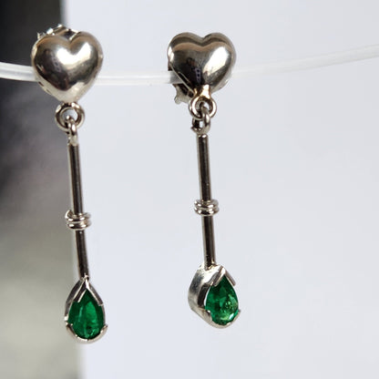 Colombian Emerald earrings 18 kt white gold, vivid green natural emerald, emerald crystal, may birthstone,handmade, colombian jewelry green