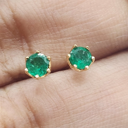 Emerald earrings 18 kt yellow gold, .60 ct colombian emerald, muzo stone, emerald crystal, may birthstone,handmade, colombian jewelry green