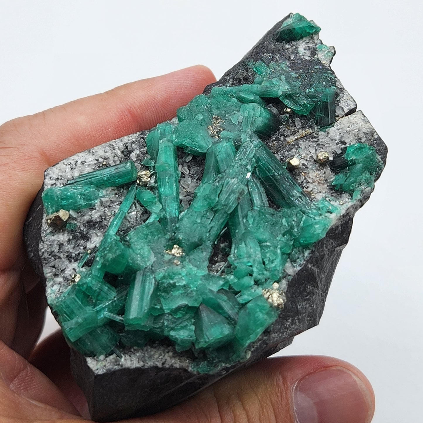 Especimen Esmeraldas Colombianas, Muzo, Cuarzo, Macla, Pirita, Natural, Ganga Esmeralda, Cristales Esmeralda, Colombia