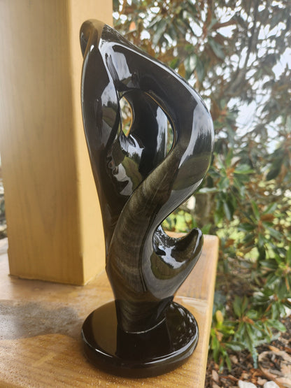 Escultura Obsidiana Mexicana 34cm - Arte Prehispánico Energía Positiva Decoración Única
