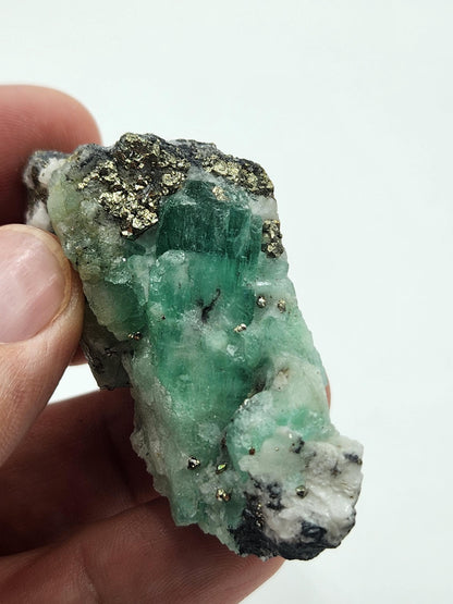 Especimen Esmeralda Colombiano, Muzo, Cuarzo, Macla, Calcita, Pirita, Natural, Ganga Esmeralda, Cristal Esmeralda, Colombia