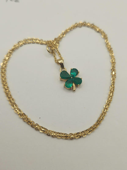 Handcrafted 18k Yellow Gold Clover Pendant Natural Colombian Emeralds, maybirthstone, perfect gift, handmade jewelry * Lucky Charm Jewelry*