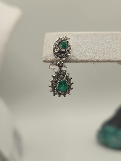 Handmade Colombian Emerald and diamond Earrings in 18 kt white gold, Vivid Green Natural Emerald, May Birthstone Jewelry, real diamonds