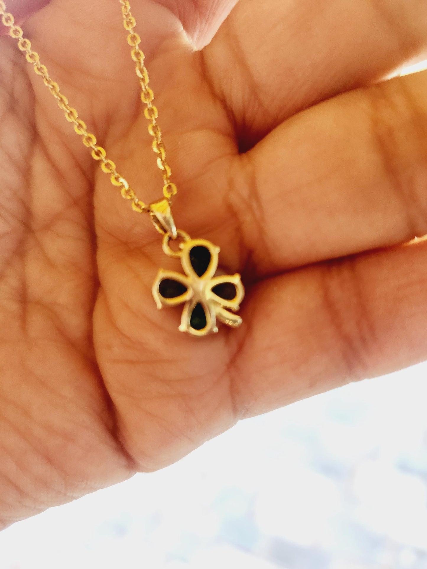 Handcrafted 18k Yellow Gold Clover Pendant Natural Colombian Emeralds, maybirthstone, perfect gift, handmade jewelry * Lucky Charm Jewelry*