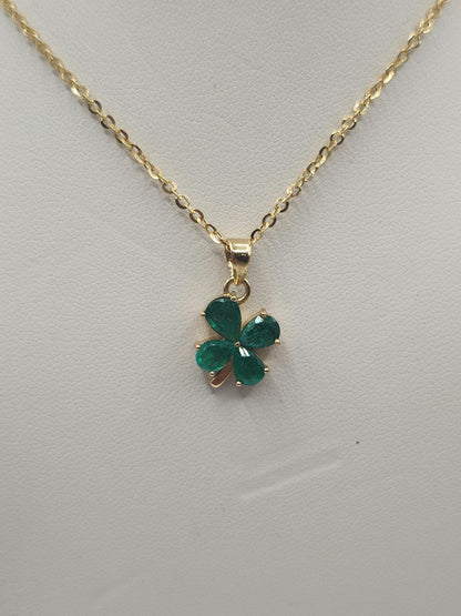 Handcrafted 18k Yellow Gold Clover Pendant Natural Colombian Emeralds, maybirthstone, perfect gift, handmade jewelry * Lucky Charm Jewelry*