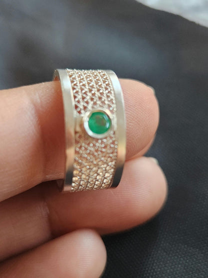 Emerald ring and silver, may birthstone, Colombian Emerald, filigree Colombian jewelry, handmade jewelry, gift for she, silver ring.
