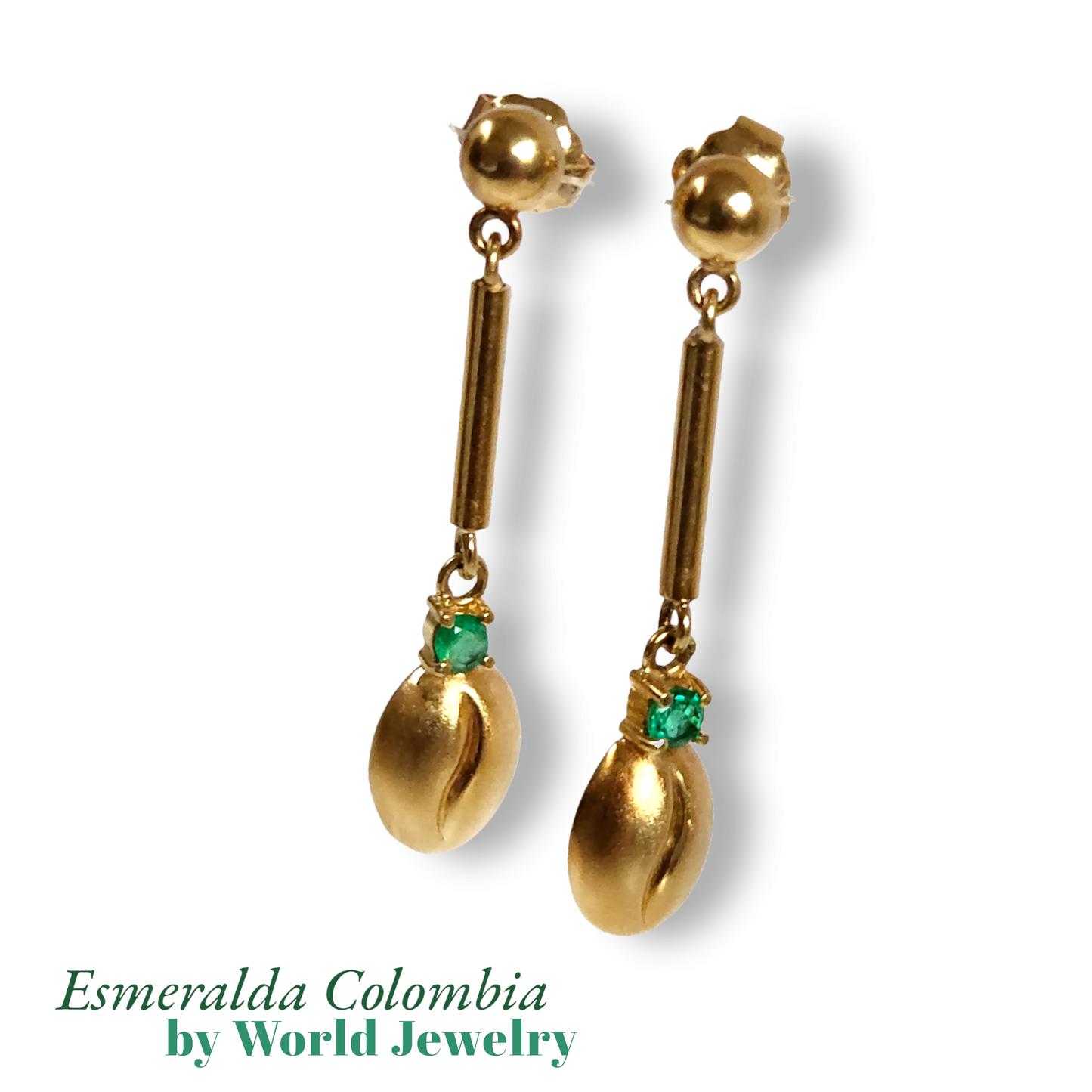 "Colombian Coffee Bean" Style Drop & Dangle Earrings in 18k Yellow Gold