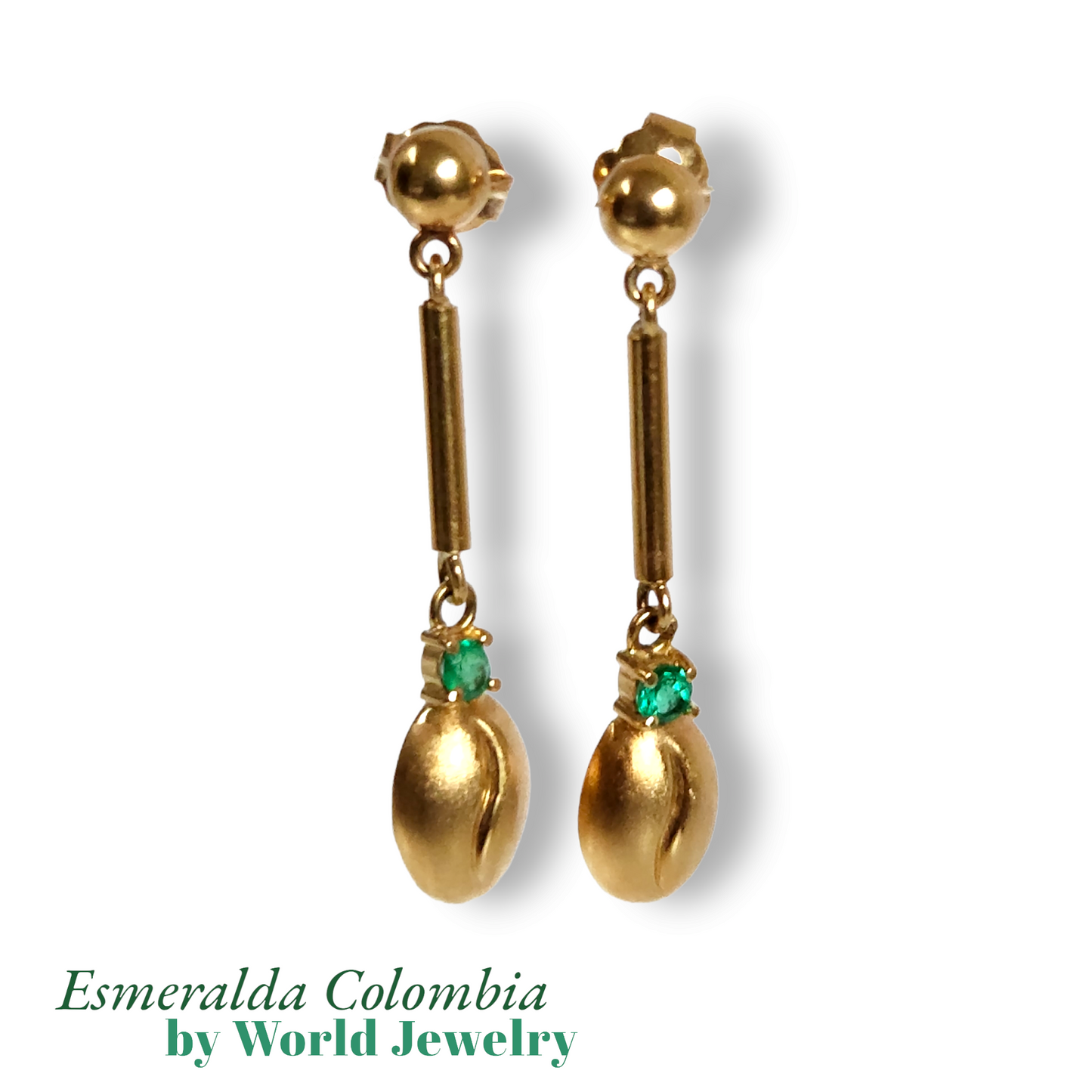 "Colombian Coffee Bean" Style Drop & Dangle Earrings in 18k Yellow Gold