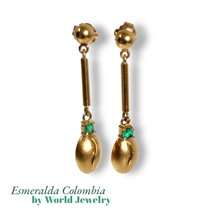 "Colombian Coffee Bean" Style Drop & Dangle Earrings in 18k Yellow Gold